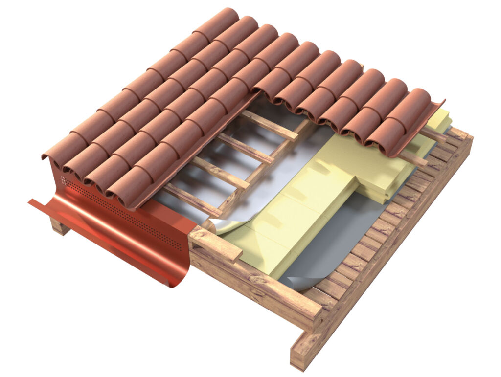 Copertura inclinata a falde con sistema tetto ventilato - Pannello isolante termico XPS